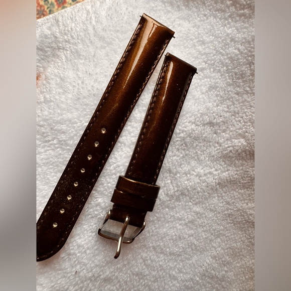 MICHELE - 16mm genuine leather watch band made in France. Brown patent leather. - Picture 1 of 3
